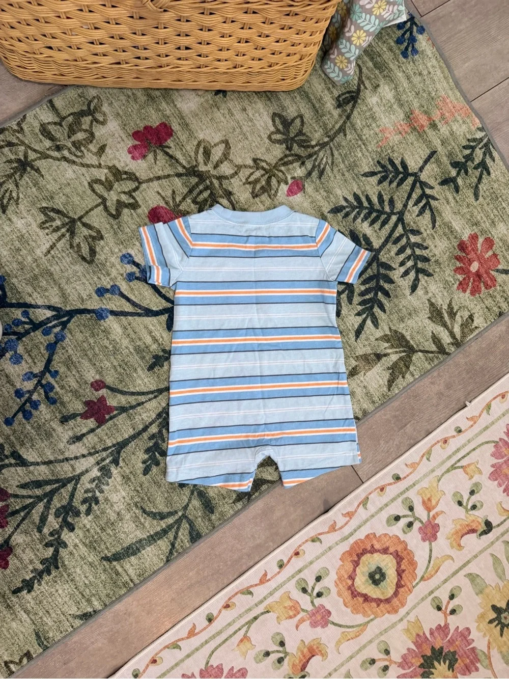 Carter's Light Blue & Orange Striped Crab Romper 6-9 Months Baby Boy